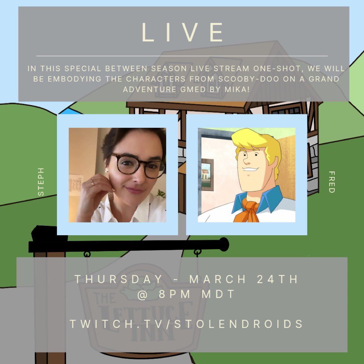 C’mon, gang! Our token Canadian @stephijulia is playing Mystery Inc.’s ascot-wearing leader, Fred. Previously portraying Marija in season 2, Steph enjoys hiking, cooking, and one time cried at a yogurt commercial. 
#podcast #ttrpg #ttrpgpodcast #gaming #stolendroids #lettuceinn