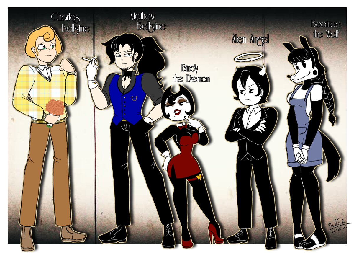 Did I do a genderbent line up? Yes :3
Because it was fun & I needed some fem Bendy & Male Maddie in my life XD
#bendyandtheinkmachine #bendyart