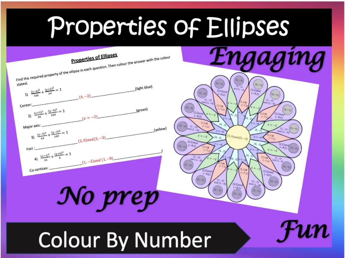 MsBmathsteacher's tweet photo. Properties of ellipses colour by number on my #tpt store! #colourbynumber #colorbynumber #math #maths #edutwitter #education #teaching #teacherspayteachers #linkinbio #precalc #precalculus #alevel #teacher https://t.co/NaDGYGQ4jq