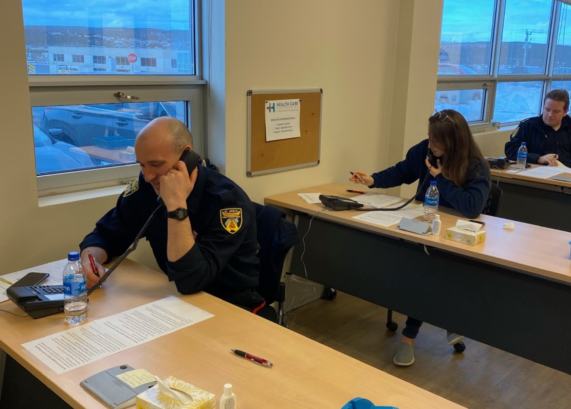 HealthCareFdnNL's tweet photo. We have an incredible team of first responders from @RNC_PoliceNL @RoversSAR @SJRFD_NL and @EasternHealthNL Paramedicine and Medical Transport answering the calls at @Trades_NL. Please call to make a donation - 777-1459/1-833-310-0334! @590VOCM @VOCMCares https://t.co/hEUCSIn1k3