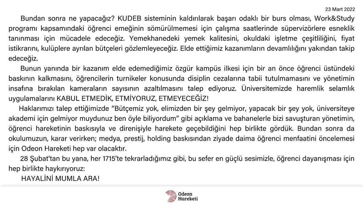 OdeonHareketi's tweet photo. Bugün 17.15'te rektörluk önünde okuduğumuz yeni bildirimiz https://t.co/kg0ReOlslp