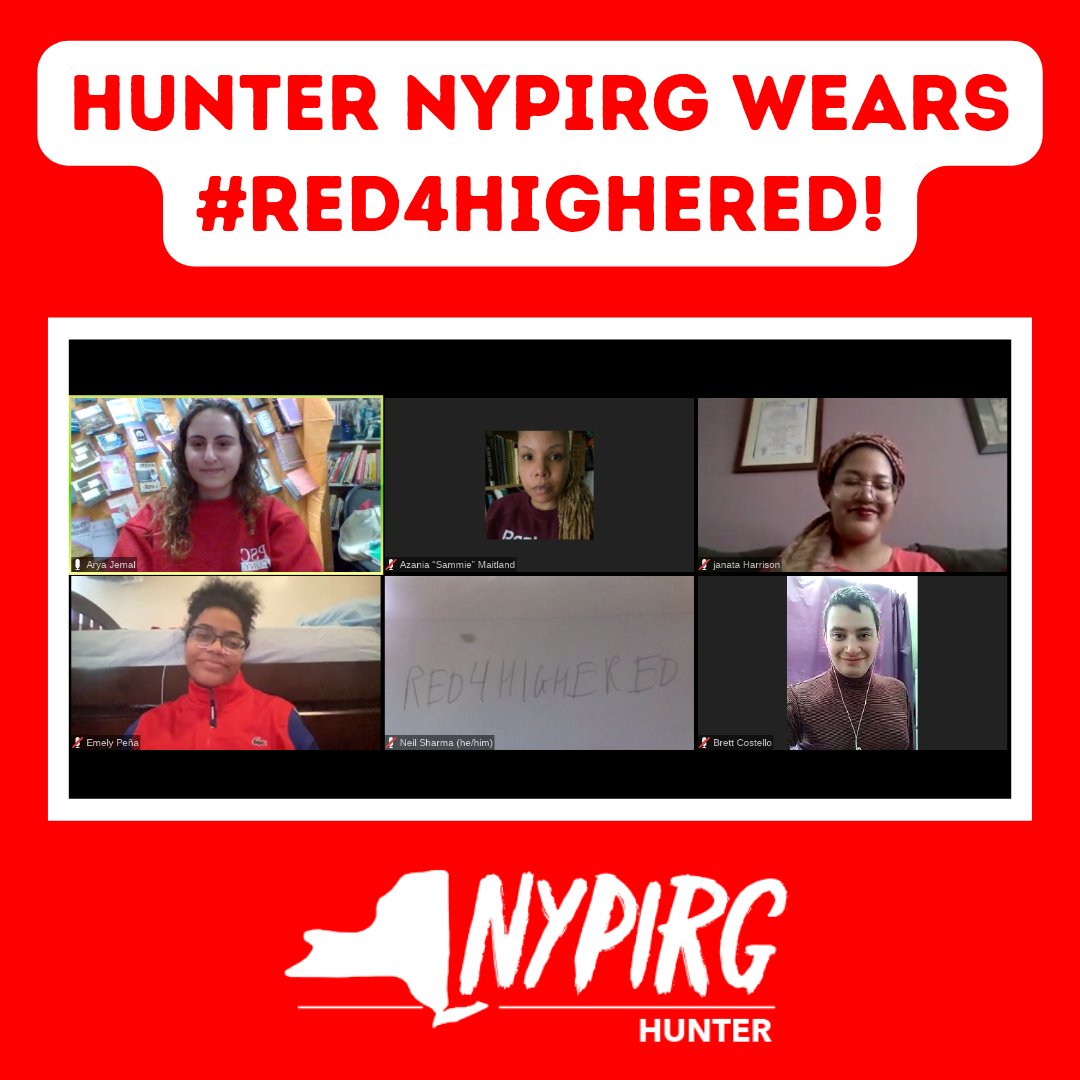 HunterNYPIRG's tweet photo. We're wearing #Red4HigherEd today! ♥️🍎🖍️🚨🎀❣️📕🎒 https://t.co/i2tucXLf4g