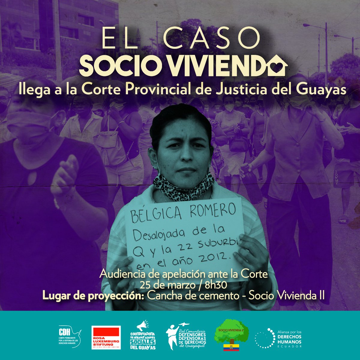🛑#TUITAZO🛑 

📣 Súmate en apoyo de las y los afectados de #SocioVivienda, quienes tendrán audiencia este Viernes #25Marzo por el derecho a una #ViviendaDigna. 

<a href="/CorteGuayas/">Corte Provincial de Justicia del Guayas</a> @FabiGallardoR

🗓️ Jueves #24Marzo
⏰ 7PM
👉Comparte y etiqueta.

¡Contamos con tu apoyo!