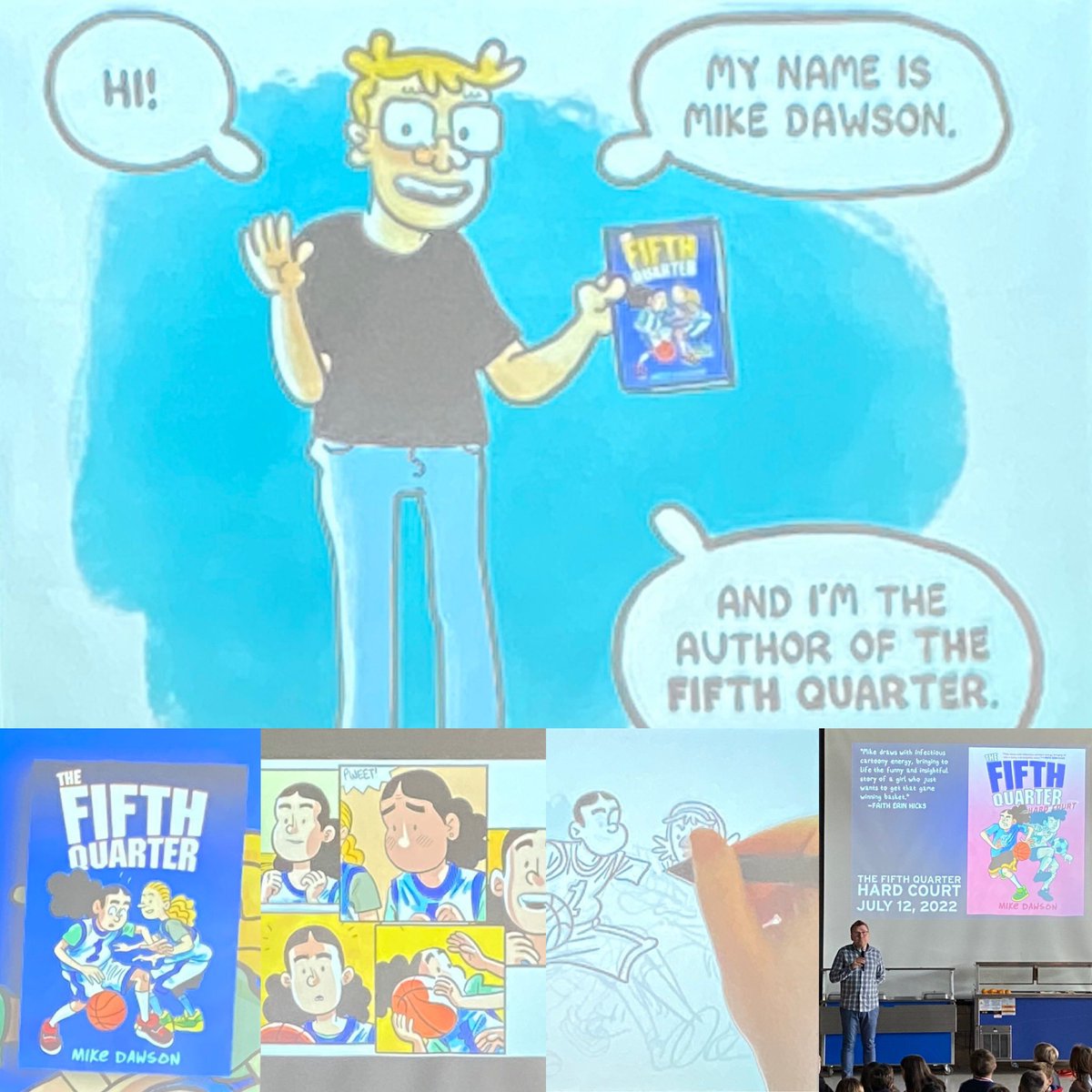 Thanks @mike_daws for a fun day of mixing writing &amp; cartooning! Best advice given-start with small things and you’ll get more ideas, while teaching about self-confidence on the court &amp; in life! All 3-5 students getting signed copy of The Fifth Quarter, thanks PTA! @NutSwampTigers