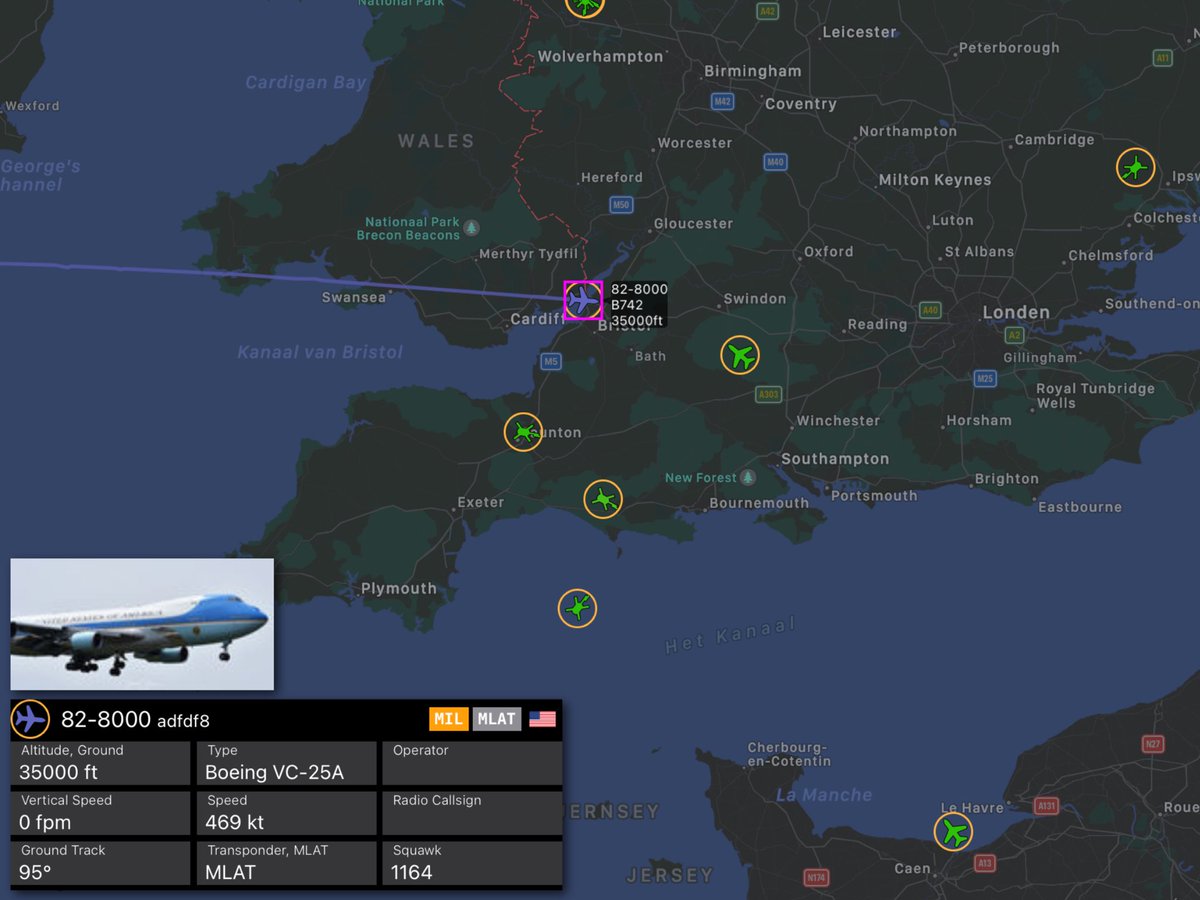 #AirForceOne is currently over the #UK west of #London. #JoeBiden inbound #NATOSummit #Brussels.
