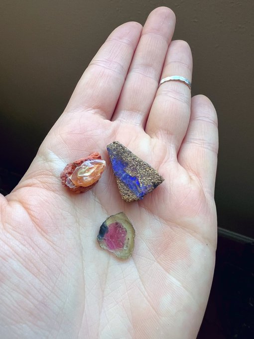 Im moving and found my three favorite stones gifted to me several years ago from friends. Raw fire opal