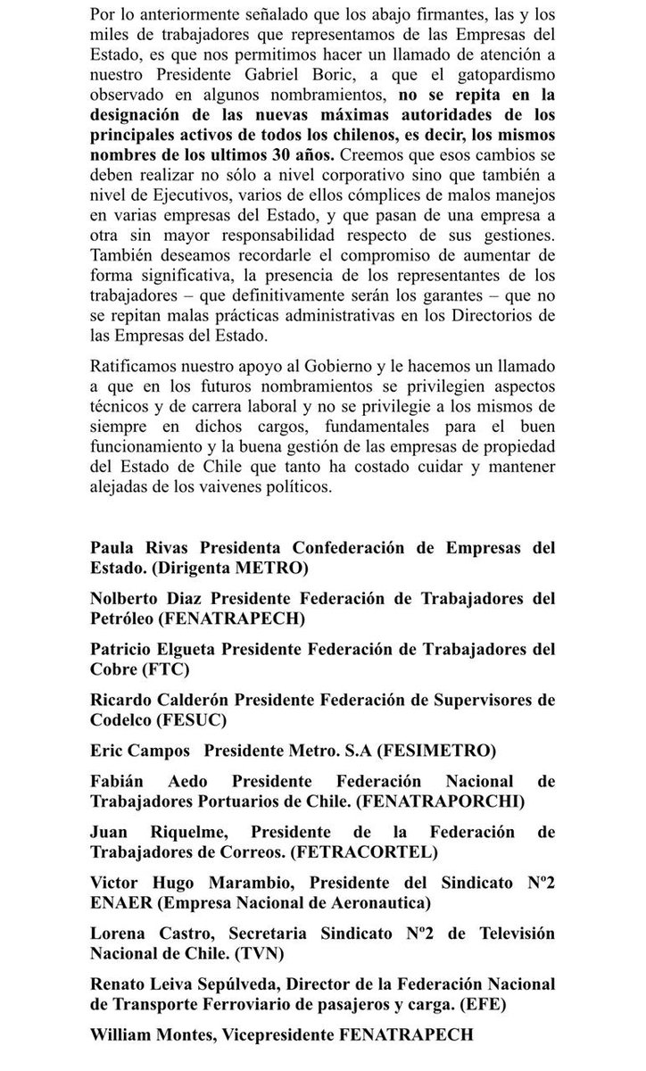 Manifestamos y le pedimos al presidente @gabrielboric el fin de las nominaciones de las mismas personas de siempre en cargos tan importantes para todos los chilenos.