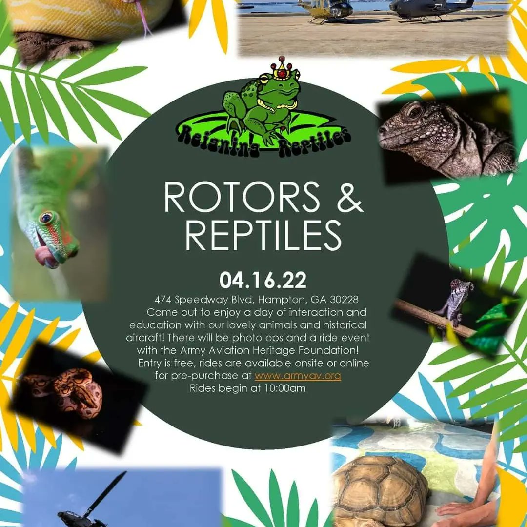 AAHFoundation's tweet photo. Reigning Reptiles will be joining us on April 16th for Rotors and Reptiles with many unique reptiles for educational talks, interactions, and photo-ops! If you have ever wanted to take a picture with a snake in The Snake now is your chance! https://t.co/8EbyKU2cIb