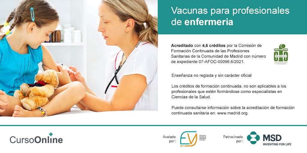 EFEKEZE's tweet photo. 💉 3ª edición “#Vacunas para profesionales de enfermería” 👉Mejore sus habilidades en el campo de las vacunas con casos prácticos.
👉Disponible hasta el 27 de abril.
Acceda ya 👉https://t.co/C4FqXHYYkA
@enfermeriayvacu @msd_es
#vactodate #enfermeras https://t.co/fQ4fOt7ldq