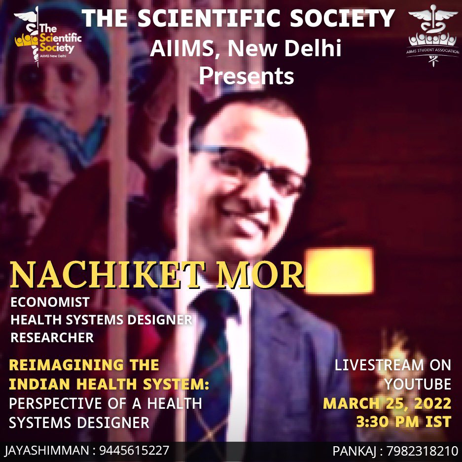 The Scientific Society is excited to announce the next speaker in our talk series - Nachiket Mor, who will be talking to us about Reimagining the Indian Health System: Perspective of a Health Systems Designer.

Please join us at 25th March at 3:30 pm!

youtu.be/GjVQd17w_hc