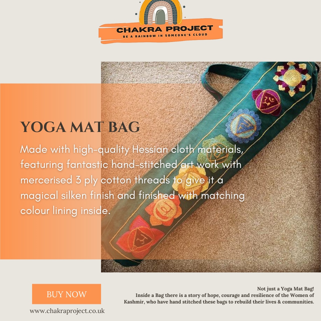 Each Chakra Project Yoga Mat Bag is crafted by the most talented artisans of the Chakra Project, who are preserving traditional handmade skills in Kashmir, India. And every bag sold helps to create sustainable employment for at-risk communities and women in need, bringing ne...