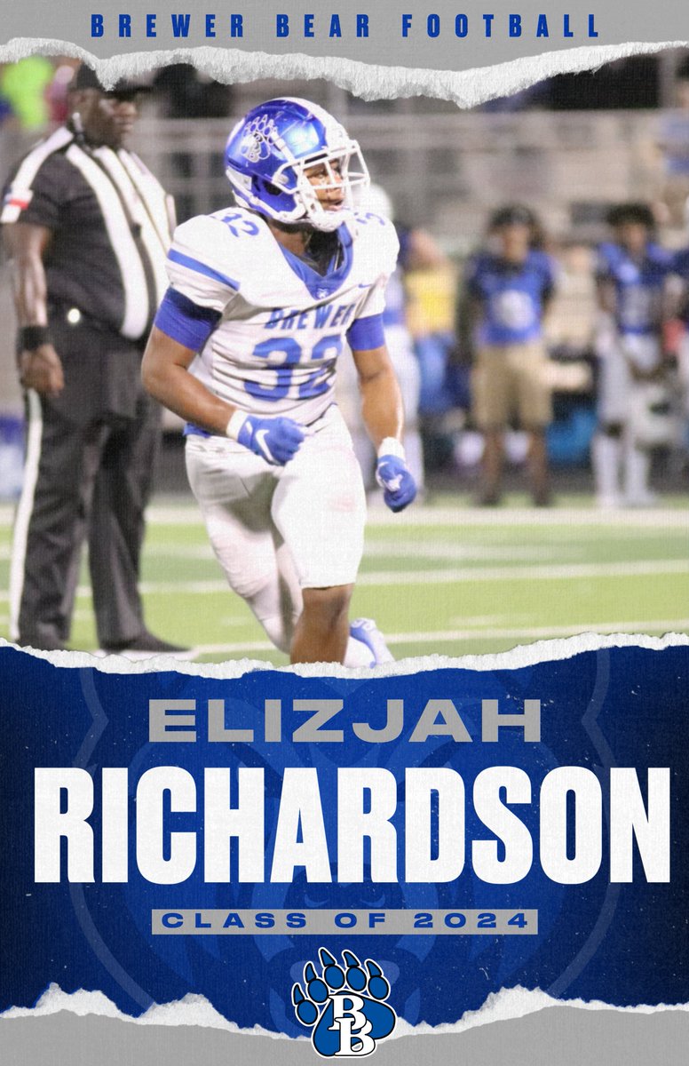#RecruitBrewer <a href="/BrewerBearFB/">Brewer Football</a> 

Elizjah Richardson
C/O 24’  MLB  5’11  220
4.0 GPA
<a href="/TheyFlee_E/">Elizjah Richardson</a> 

hudl.com/v/2Gnxry