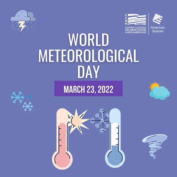 CCNNManagua's tweet photo. El Día Meteorológico Mundial conmemora y muestra la contribución esencial de los Servicios Meteorológicos e Hidrológicos Nacionales a la seguridad y el bienestar de la sociedad en Estados Unidos.
#meteorologia #diadelameteorologia #AmericanSpaces #ccnn #AmSpacesAtHome https://t.co/669ntUgcap