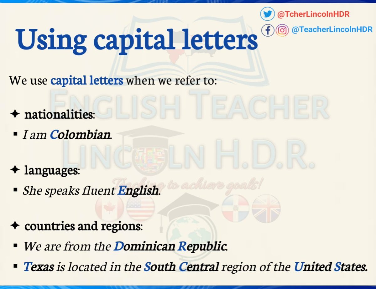 TcherLincolnHDR's tweet image. #capitalletters #englishclassesonline #mayúsculas #teacherlincolnhdr #tcherlincolnhdr