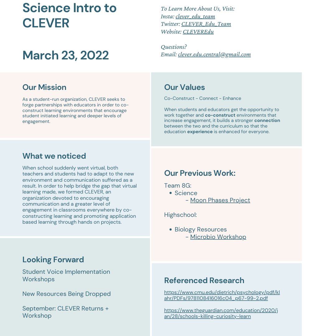 CLEVER_Edu_Team's tweet photo. Got an amazing opportunity to work with the middle school #science department in incorporating #studentvoice
We discussed encouraging scientific #inquiry. Also went in a lot of depth about the "Grades Craze" that has redirected #classroomfocus. For more info, check below. https://t.co/TSXN7vyLee