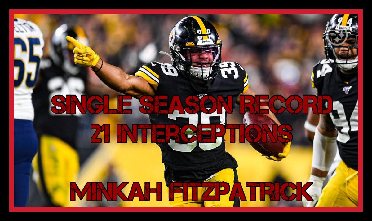 RZ_Bleacher's tweet photo. BREAKING - Safety Minkah Fitzpatrick has broken the single season interceptions record, previously held by Roquan Smith, which lasted for 24 seasons.

21 interceptions in 16 games, unbelievable. Congrats to the Steelers and Minkah Fitzpatrick! https://t.co/YJpz3zGH05