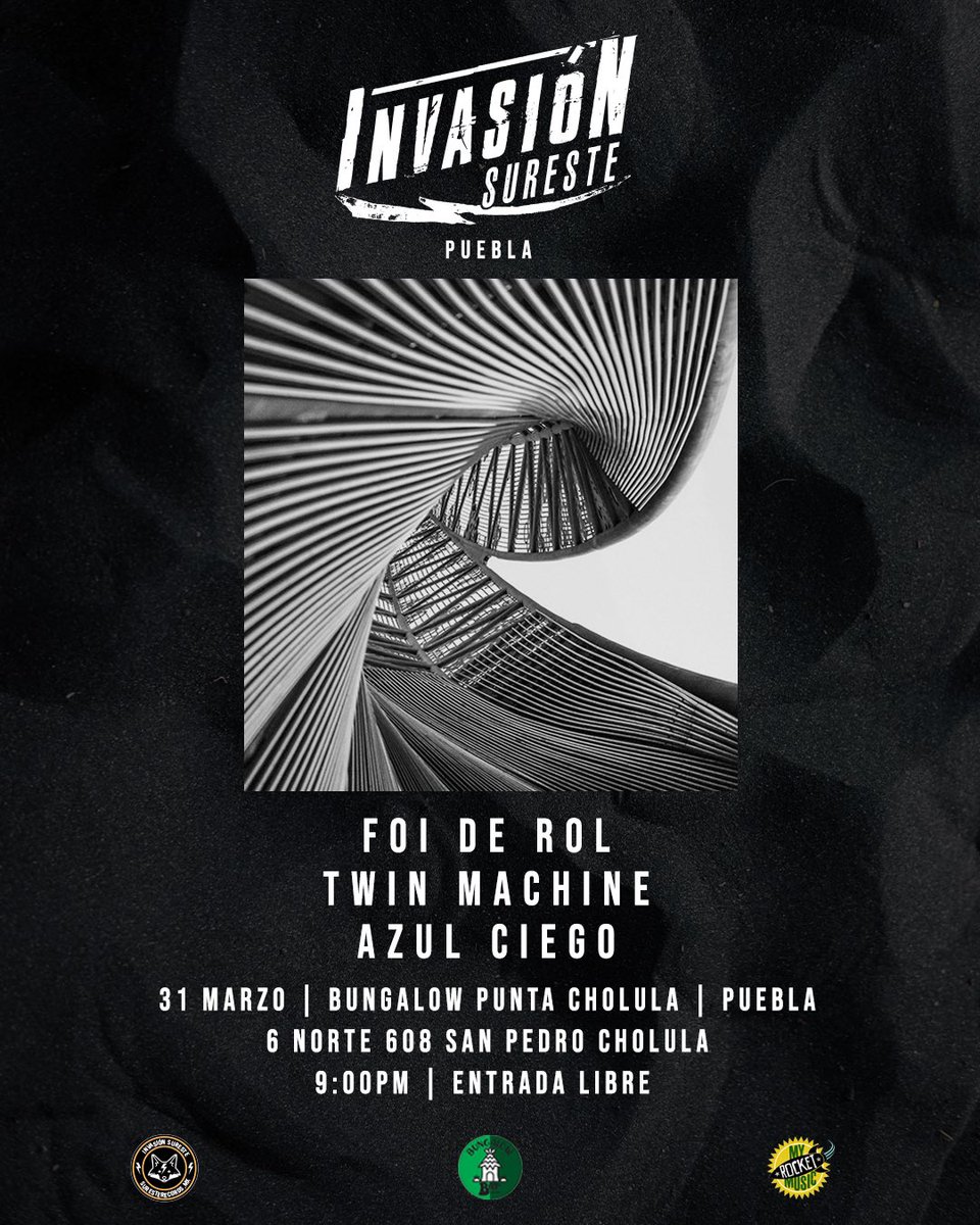 twinmachinemx's tweet photo. También estaremos el 31 de Marzo en Cholula Puebla junto a @AzulCiego y Foi de Rol en el Bungalow Cholula 👇🏼 https://t.co/iy6eavU4mr