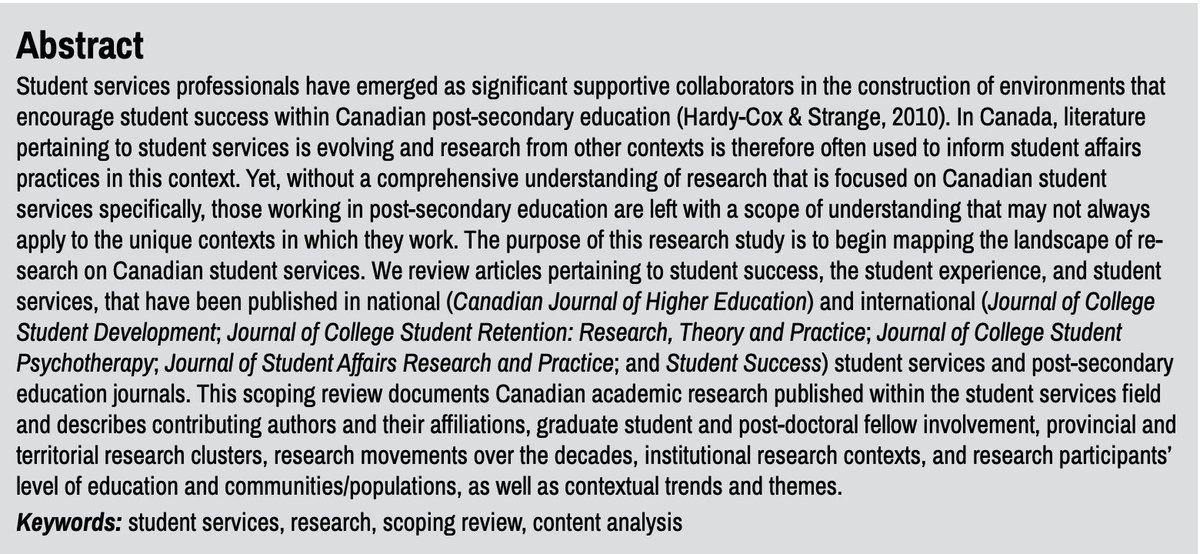 🚨New Pub Alert! Thrilled to see my co-authored article "An Analysis of Trends and Themes in Canadian Student Services Articles" published in the Canadian Journal of Higher Education... Was awesome to work with <a href="/ChristineA_MUN/">Christine Arnold</a> on this! bit.ly/CJHE53  #cdnpse #sacdn
