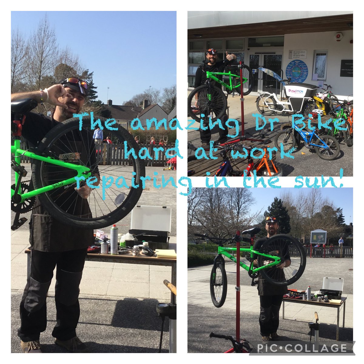 Dr Bike mending and repairing children’s bikes at SPS today ~ many thanks Ryan! ⁦@SPSPlymouth⁩ ⁦@MissHodgesSPS⁩ ⁦@spsheadteacher⁩