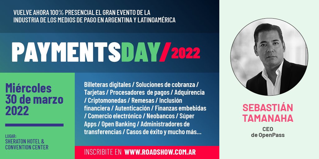 openpassAR's tweet photo. 🙌🏻 Cada vez falta menos.
No se pierdan a Sebastián Tamanaha, CEO de OpenPass, hablando de Embedded Finance: la oportunidad tecnológica para los negocios. 

#PaymentsDay #fintech #embeddedfinance https://t.co/V0V2RpaYol