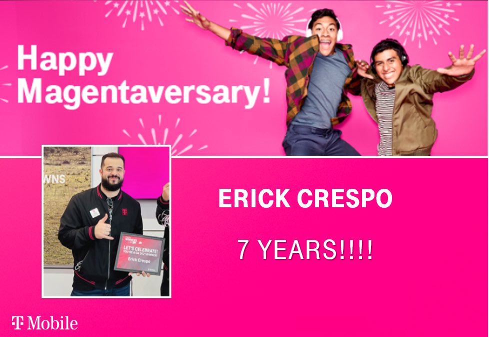 T-Mobile fam help me congratulate @VolcomKing92 on his T-Day!!!! 🎉🎉

7 years of being AWESOME!!! 🥳Thanks for all you do!