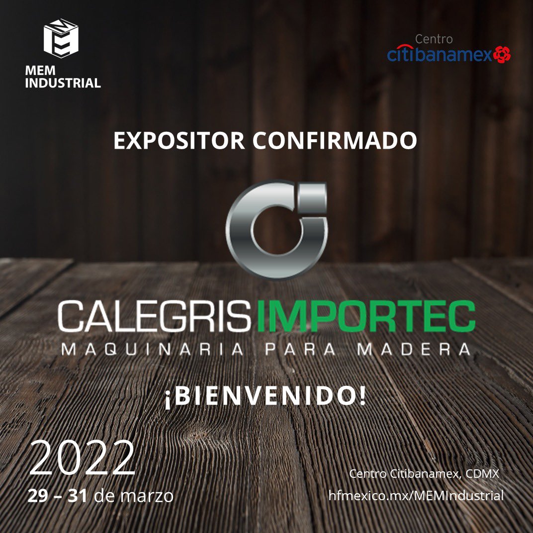 MEM_Industrial's tweet photo. 🥳🎉 En MEM Industrial damos la bienvenida a @calegris como expositor en #MEM2022, a celebrarse en Centro Citibanamex del 29 al 31 de marzo. 🌲🪚🪵🪑

Regístrate y asiste al evento y a las conferencias de manera gratuita.👇

🔗https://t.co/bmIQPSuMHh

. https://t.co/g3jdlL7upq