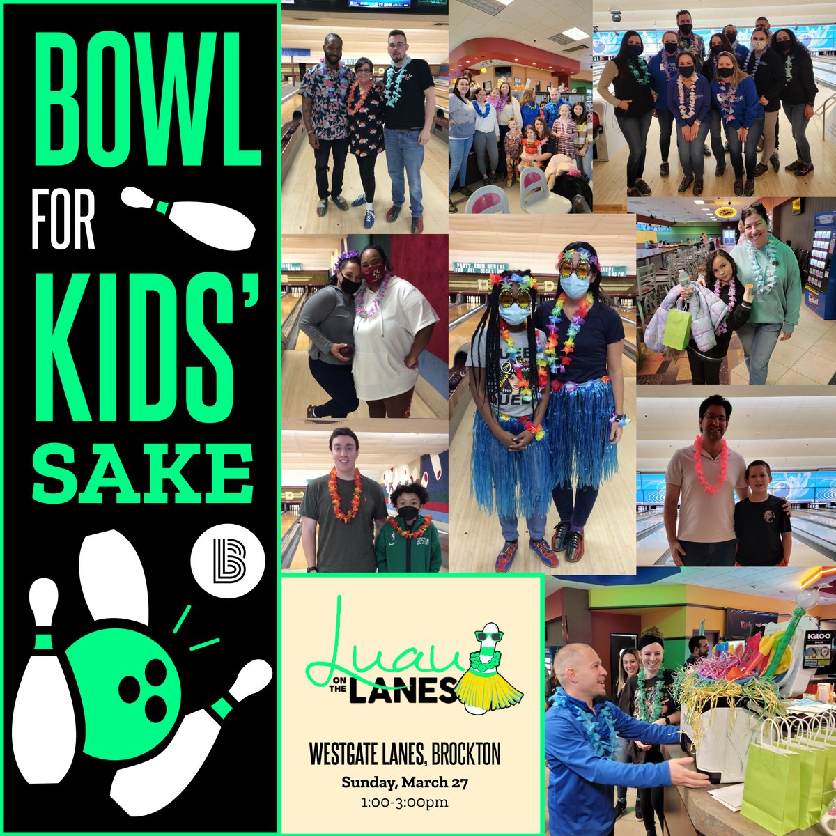 Have you been coming to our Bowl for Kids' Sake events throughout March? Join us for our last one this Sunday at Westgate Lanes in Brockton 
from 
1:00-3:00pm. Be sure to wear your best Luau gear! Visit buff.ly/3GCZMaw for more info