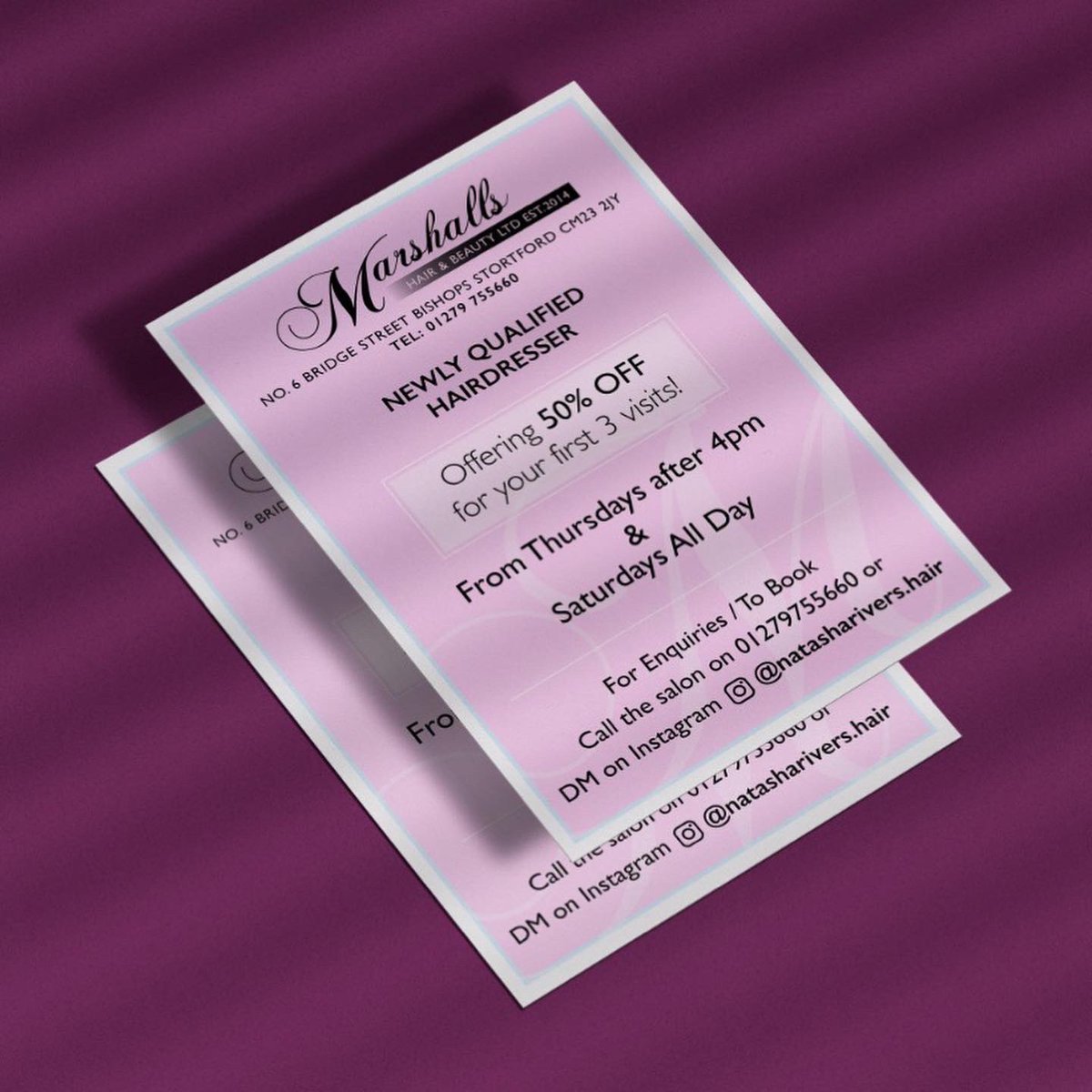 steeldesignco's tweet photo. Some simple classy flyers for Marshalls Hair and Beauty based in Bishops Stortford ✍🏼

#flyer #hairdressing #hairdresser #print #design #beauty https://t.co/VpZcPOFqi5