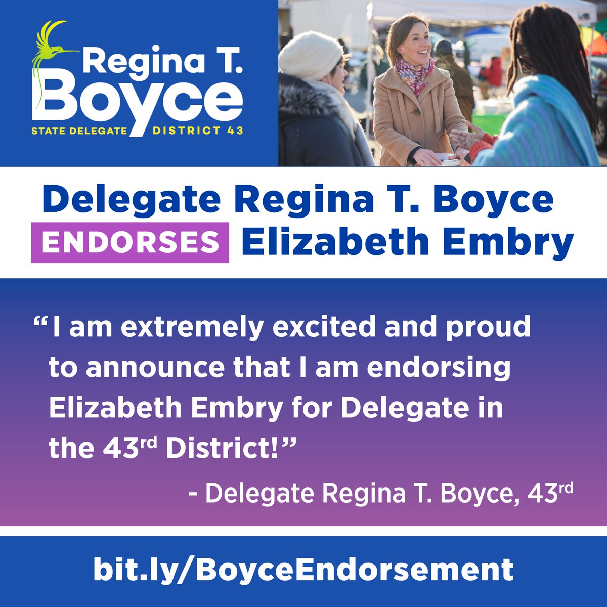 Embry4Delegate's tweet photo. Endorsement alert! @reginatboyce #Working4MD #ReElectBoyce #ElectEmbry https://t.co/cPxT31zQSE