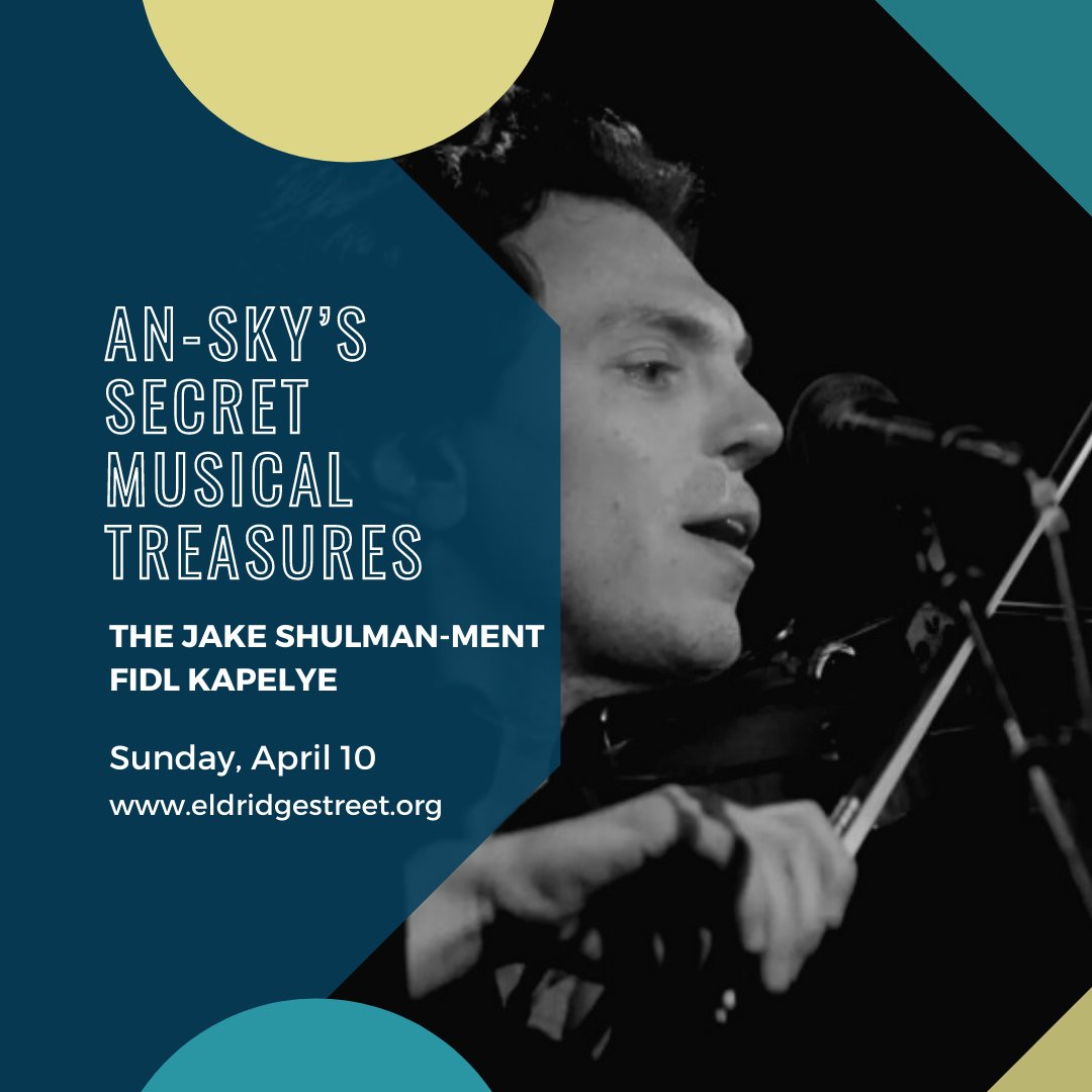 JCPDowntown's tweet photo. Concerts are back at @eldridgestreet! “Considered one of the finest klezmer fiddlers on the planet” by @NPR, Jake Shulman-Ment and his all-star ensemble will explore the "old world" style klezmer string music of the An-sky Expedition, 1912-1914. Buy tix: https://t.co/90bcicQkXt https://t.co/D1JjcRhx5m