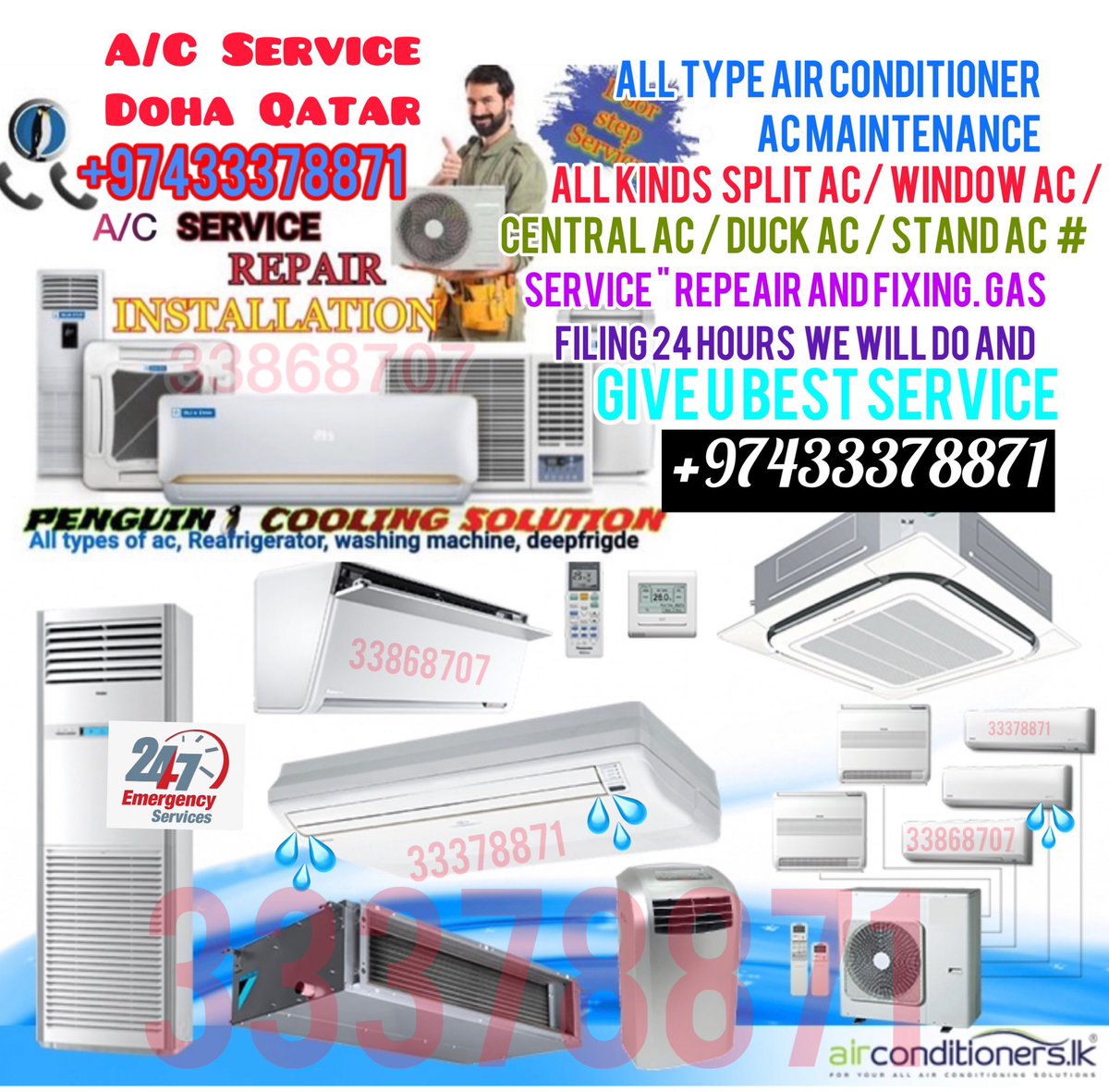 DohaHours's tweet image. AC/ Selling and buying
Fixing,Servicing,Repairing,Gass Filling, Cleaning, Removing.
 We Buye Used and Damage A/C.33378871
We Are Doing Work Whole Qatar. (Service 24 Hours
We Have Up To 7 Years Experience in A/C Section
We Have Won Car For Work
We Are Doing Work Low Price 33378871