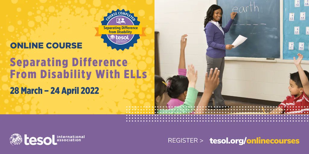 Can you distinguish between a language difference and a learning disability? In this online course, gain an understanding of the specific issues in assessment and intervention and learn effective identification strategies. Course begins 28 March. buff.ly/3N19NT7 #TESOL