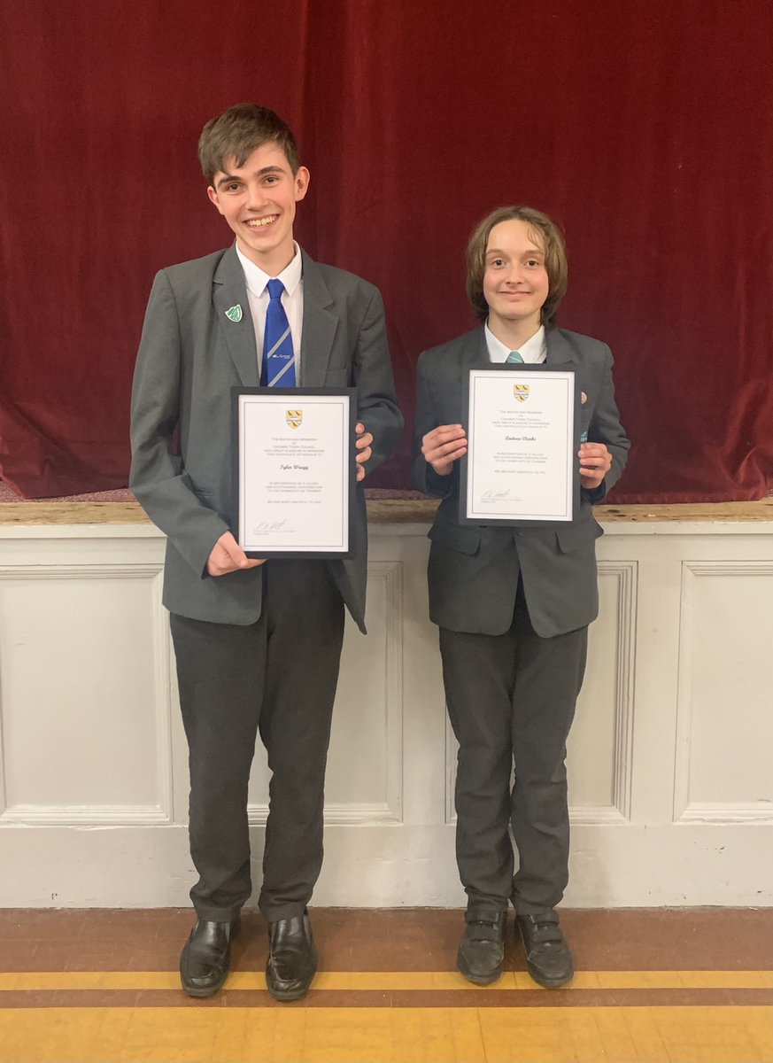 AcademyCromer's tweet photo. Congratulations to Year 11 Tyler Wragg &amp; Year 8 Andrew Clark for being presented with their @North_lodge Youth Honours Award at Cromer Town Council Annual Meeting. They were nominated for their ongoing work in school supporting mental health &amp; environmental projects. Well done!👏 https://t.co/V36Ol3Pv9r