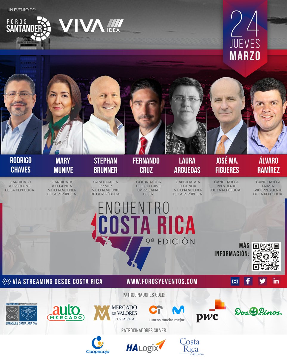 forossantander's tweet photo. Mañana ENCUENTRO COSTA RICA - 9a Edición - Voces de diferentes segmentos económicos, cámaras, partidos políticos, y gremios, para ofrecer alternativas de solución a los acuciantes problemas que enfrenta Costa Rica.
Acceso abierto - Inscripciones en: https://t.co/urLVUQWpDP https://t.co/MFh0JyU6dT