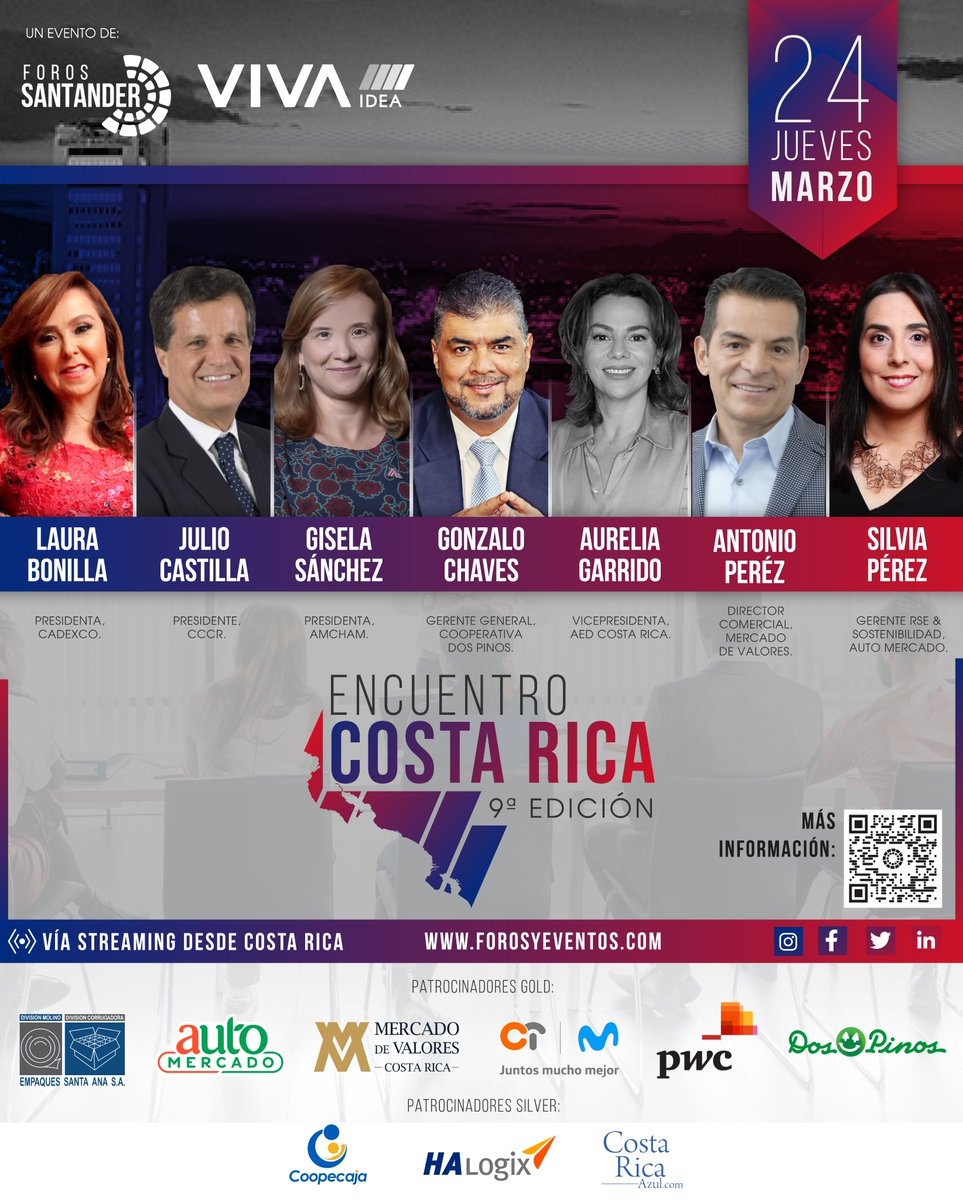 forossantander's tweet photo. Mañana ENCUENTRO COSTA RICA - 9a Edición - Voces de diferentes segmentos económicos, cámaras, partidos políticos, y gremios, para ofrecer alternativas de solución a los acuciantes problemas que enfrenta Costa Rica.
Acceso abierto - Inscripciones en: https://t.co/urLVUQWpDP https://t.co/MFh0JyU6dT