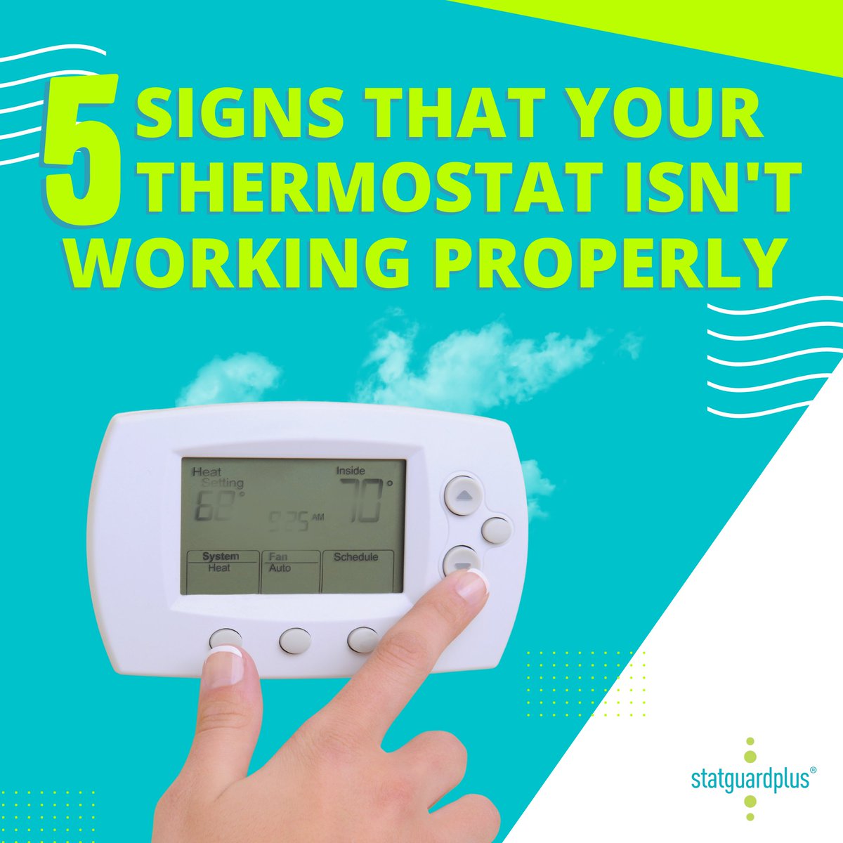 An easy way to see whether your thermostat is functioning correctly or not is by looking if the equipment is presenting one or more of these 5 signs:

[Read more in the thread]

#ThermostatCover #ThermostatTips #Thermostats #HVACTips #SmallBusiness #RetailStore #SmallBiz