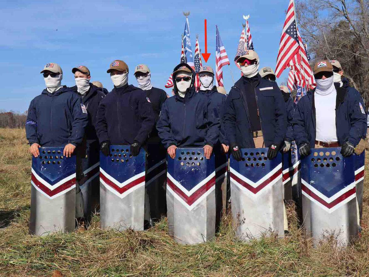 PacAntifa's tweet photo. Alexi Guthrie worked closely with Patriot Front leader Thomas Rousseau to build the organization's network in Southern California.

Guthrie participated in Patriot Front's bizarre shield march in D.C. in Dec 2021. He wore his glasses with sunglasses over them to disguise his face https://t.co/JxbjnaDaRl