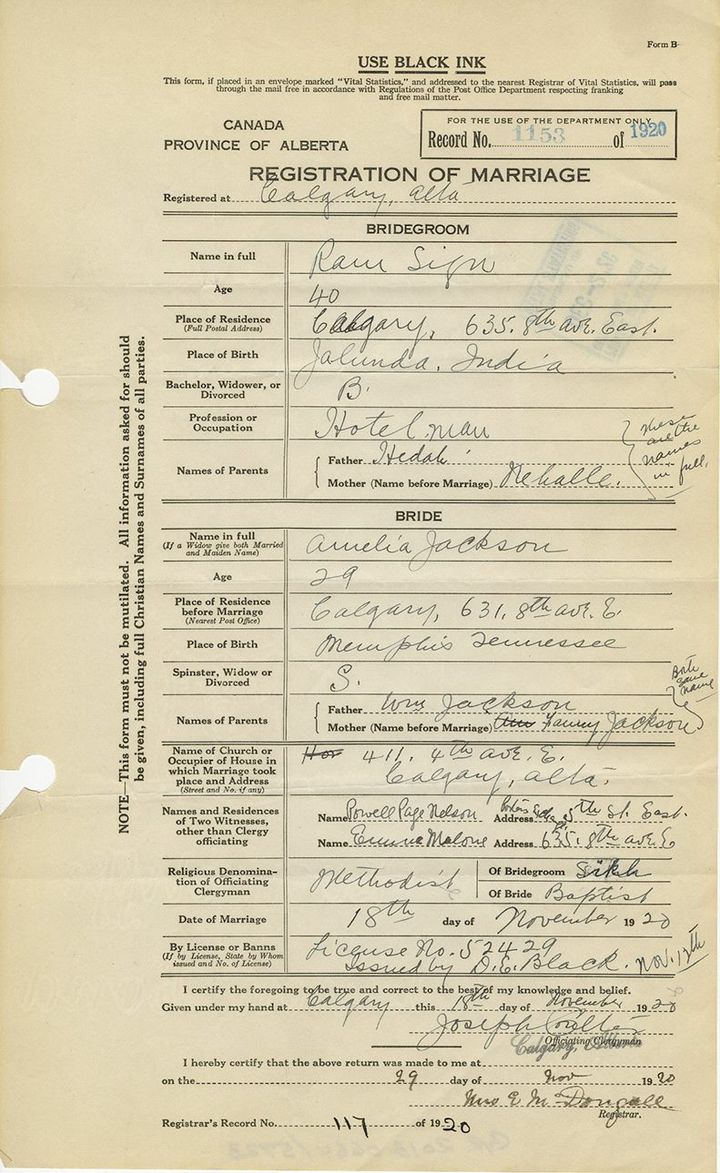 AbSikhHistProj's tweet photo. Ram Singh was born in Damunda. He arrived in 1915 and spend 30 years in Calgary (1915-1945). He came to know the Hari family. He was acquaintances / friends with Ojager Singh Hari. He married Amelia Jackson in 1920. https://t.co/hoteYzCuY7