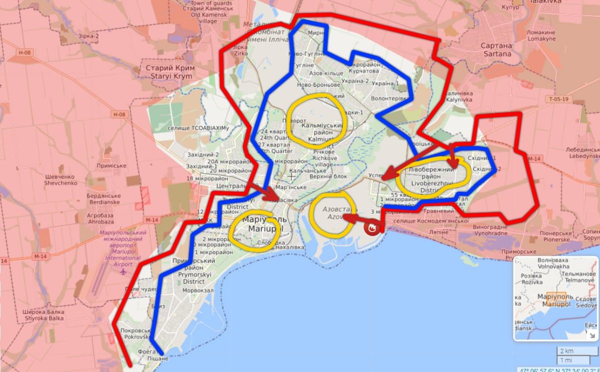 SprinterPress's tweet photo. Mariupol, the maneuver for the Azov Battalion is narrowing. https://t.co/fUuKnIQRWA