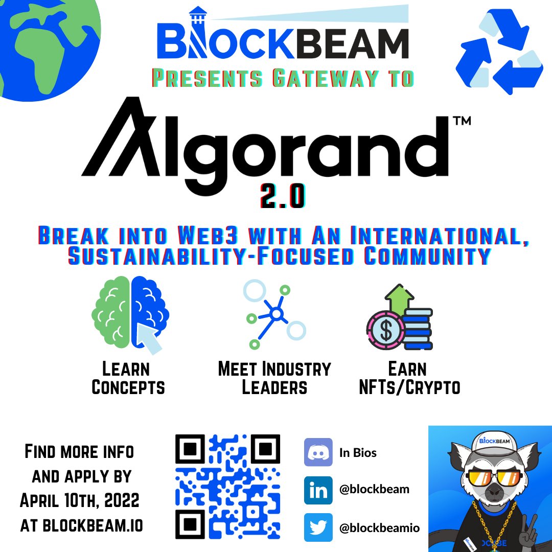 BlockBeamio's tweet photo. We are excited to announce that applications for the Gateway to Algorand 2.0 are now open.

Break into Web3 with an international community focused on creating real value and climate positive action with blockchain.

Application Link: https://t.co/O5mAIQqa4K https://t.co/1OwykEE5vQ