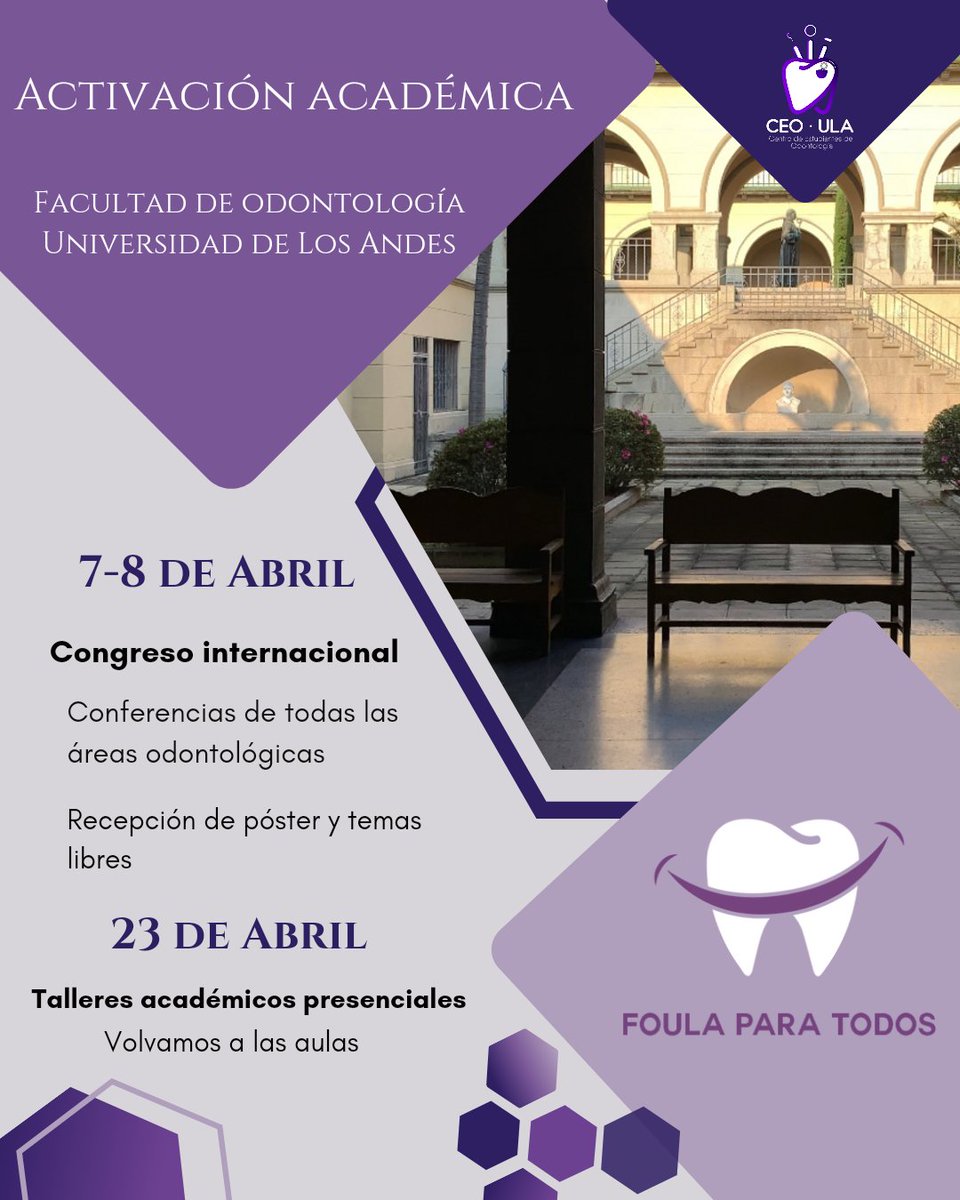 MOUFoula's tweet photo. La actualización constante nos hace mejores estudiantes y profesionales. Por ello queremos hacerles la siguiente invitación:

-Avalado por: el Colegio de Odontólogos de Venezuela y la Facultad de Odontología de la Universidad de Los Andes. 

¡No te lo puedes perder! https://t.co/OLdZ8qae1P