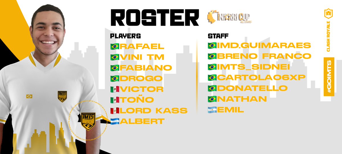 Acabou a brincadeira! Essa é a nossa line-up para a <a href="/Inkarri_Cup/">Inkarri Cup - All Stars</a>
de Clash Royale 🔥🔥

Vamos deixar tudo na arena para trazer esse título ao Brasil 💪🇧🇷

🇧🇷|<a href="/RafaelM_CR/">Rafael</a> 
🇧🇷|<a href="/ViniTmCR/">Vini™</a> 
🇧🇷|<a href="/FabianoRoyale/">Fabiano</a> 
🇧🇷|@DrogoCR 
🇲🇽|<a href="/Victor_CrX/">Victor™</a> 
🇲🇽|<a href="/Vazquez4_CR/">Toño:)</a> 
🇭🇳|<a href="/AlbertCR_/">Albert</a>
🇵🇪|<a href="/Lord_KassCR/">👑 Lord Kass 👑</a>