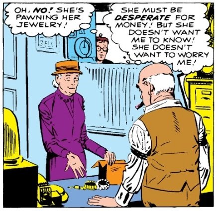 Cronicas_Marvel's tweet photo. Peter trata de dar la vuelta a su situación financiera solicitando un empleo, pero es rechazado por su edad.

Ver a continuación a Tía May empeñando sus joyas a escondidas es la gota que colma el vaso y la impotencia y la rabia se apoderan de él.

Es todo muy deprimente ☹ #ASM1 https://t.co/kLOoV4hzpc