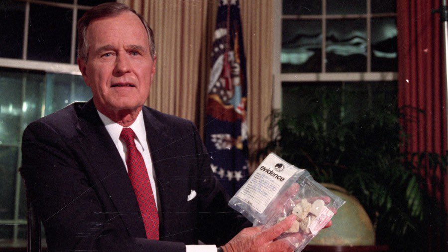 HW Bush presents a bag of crack cocaine to the American people. (1989)