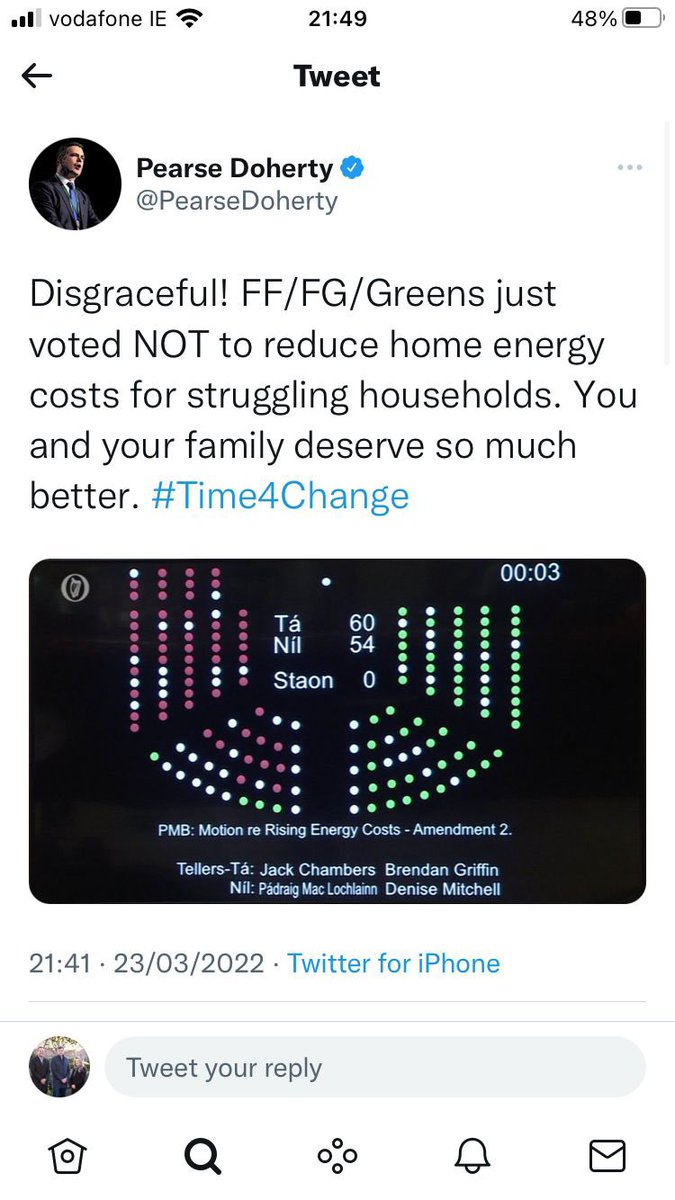 This is your weekly reminder, that Dail motions have no legislative or policy effect..

Government have, thus far, budgeted over €1 billion for struggling households in light of the war in Ukraine.