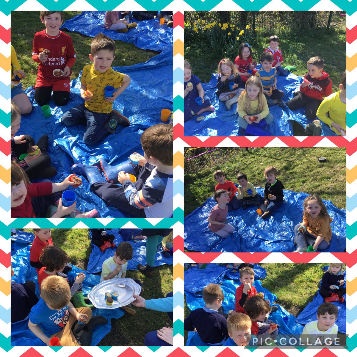 hook_dwrgi's tweet photo. We had great fun celebrating comic relief down the ‘muddy garden’. Children used natural resources to make faces with a red nose and enjoyed a tasty cake in the sunshine 🔴🧁🌳🔆@hook_primary https://t.co/6OMKhdPssN