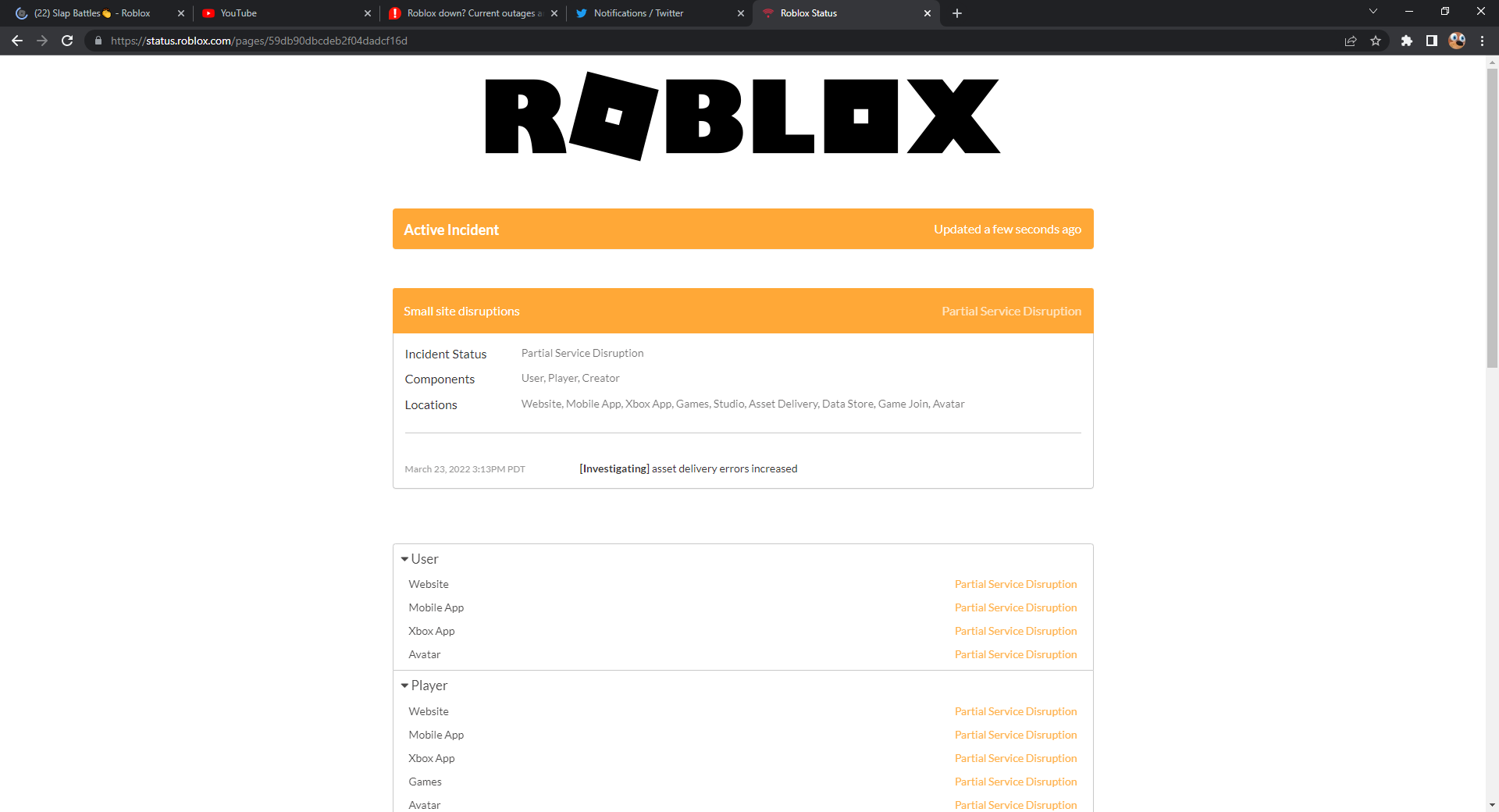 Roblox news on X: This it's the original page status of roblox we are  gonna keep update you #RobloxDown #Roblox #RobloxDev #RobloxGFX LINK STATUS    / X