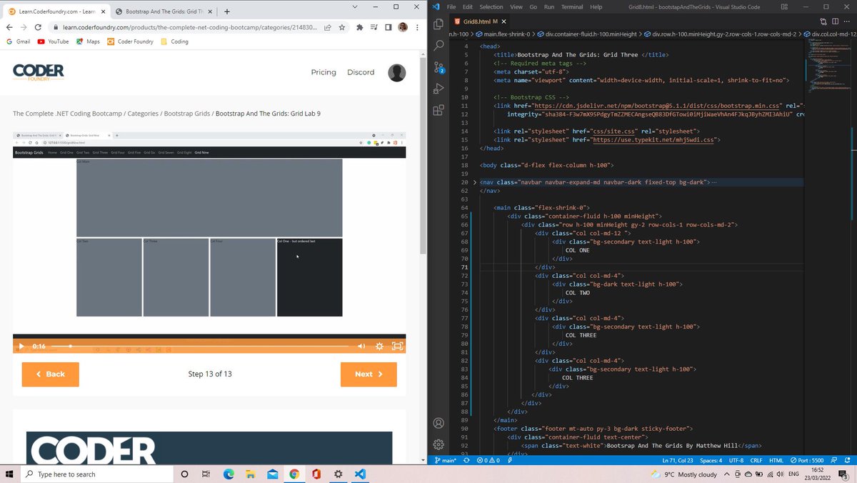 failBetterDev's tweet image. Continuing the bootstrap and the grids section of the coder foundry self-paced course. Finding myself spotting mistakes more quickly. Next video puts this knowledge into practice, we’ll see how it goes!