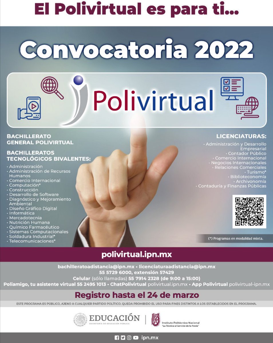 SBg37's tweet photo. El @Polivirtual_IPN los invita a estudiar alguno de nuestros programas en las modalidades no escolarizada y mixta en los niveles medio superior y superior.
Consulta la Convocatoria 2021 https:https://t.co/OkHb3Bwajn TIENEN HASTA EL 24 DE MARZO DE 2022 https://t.co/AxKyPdBKpA