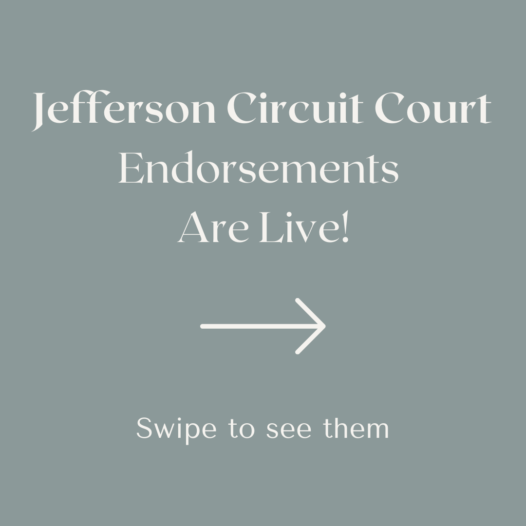 CBJLouisville's tweet photo. Citizens for Better Judges completed its interview and endorsement process today for judicial candidates in the contested divisions of Jefferson Circuit Court.After a lengthy and rigorous evaluation of the candidates' qualifications for election to the bench... (Pt 1) https://t.co/LXWeFJS98c